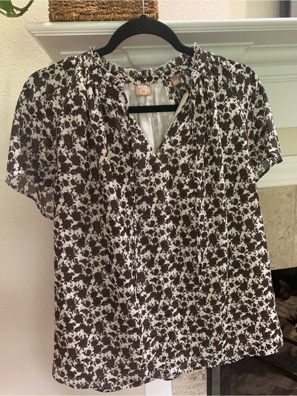 Boss Brown Floral V-Neck Short Sleeve Blouse